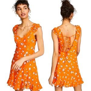 Free People Womens Like a Lady Sleeveless Printed Mini Dress Orange XS NWT